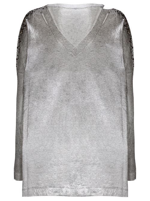 Silver-tone linen-cotton woman knitwear Avant Toi | 224SD1831LCAVLB-HV00062